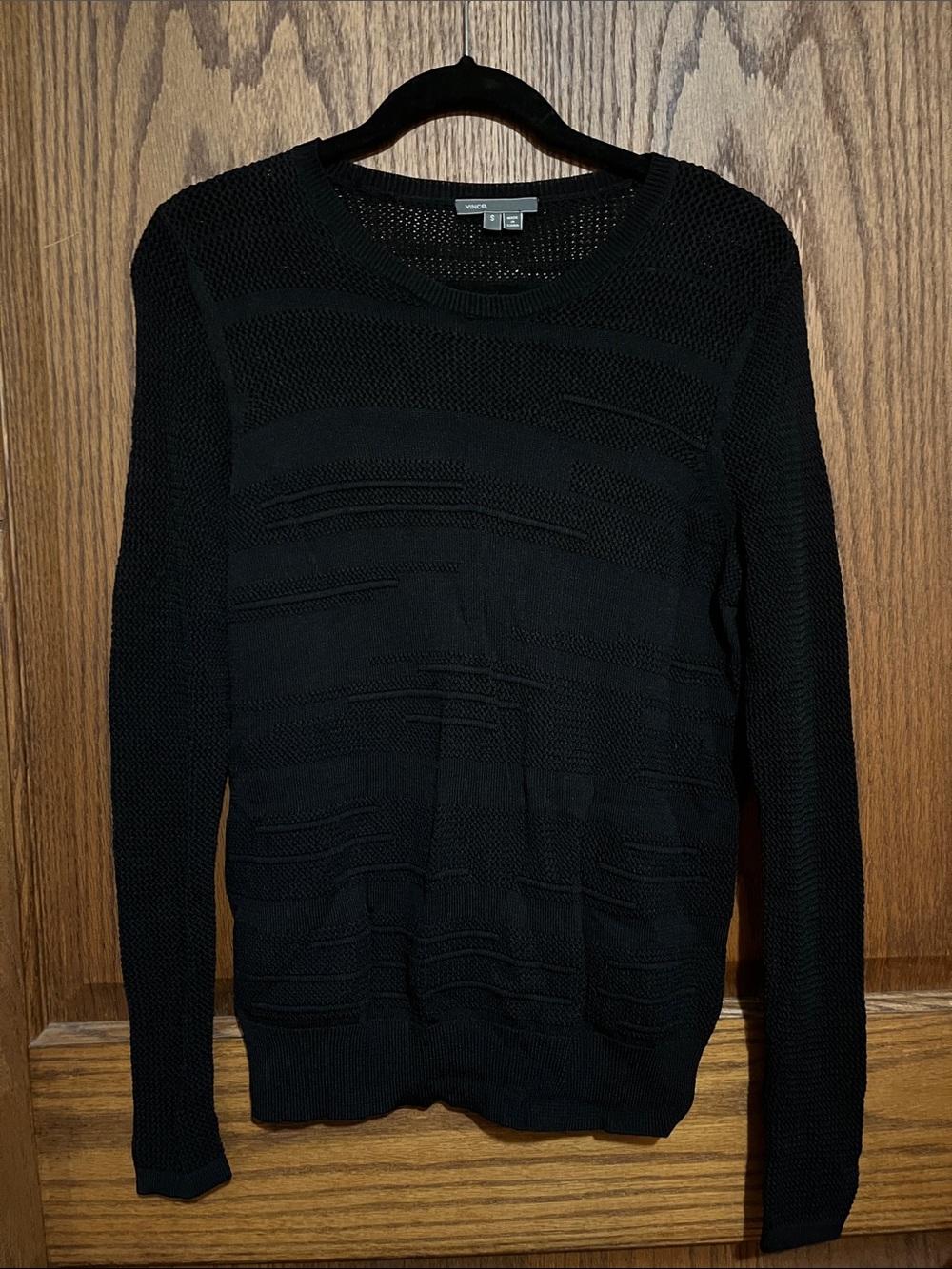 Vince Black Textured Lightweight Crewneck Sweater